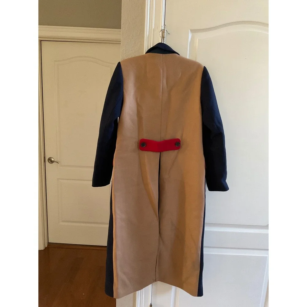 Boden Colour Block Wool Blend Coat Navy Blue Camel Colorblock Wool Coat 8 Nwt - Picture 7 of 7